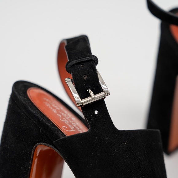 size 39 EU / 9 US Santoni Sandals Black Velvet Strap Slingback Block Heel - Picture 10 of 11